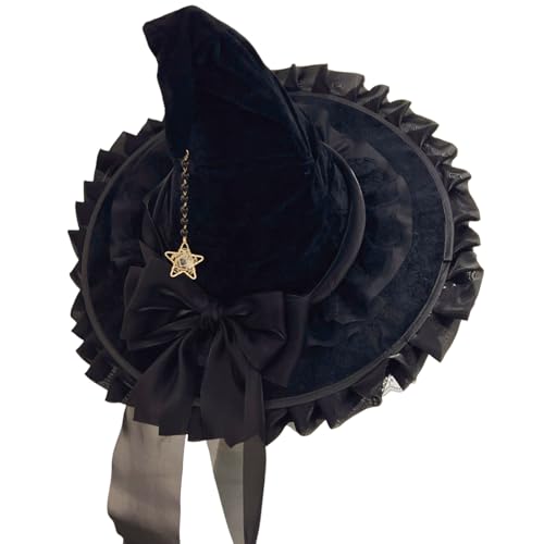 Qianderer Halloween Hexenhut mit Gothic Rose Bow Formbare Krempe Frauen Handgemachte Zauberer Hut Kappe Lolita Party Maskerade für Karneval Täglich Cosplay Kostüm Zubehör (Schwarz, Einheitsgröße) Qianderer Halloween Hexenhut mit Gothic Rose Bow Formbare Krempe Frauen Handgemachte Zauberer Hut Kappe Lolita Party Maskerade für Karneval Täglich Cosplay Kostüm Zubehör (Schwarz, Einheitsgröße) von Qianderer