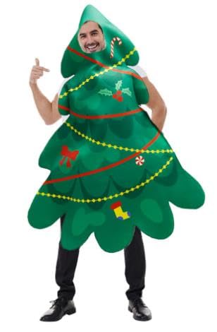Qianderer Kostüme für Erwachsene, Weihnachtsbaum-Kostüm, baumförmiges Bühnenaufführungskostüm + Geschenkgeformte Schuhe für Weihnachtsparty-Kostüm (Weihnachtsbaum, Einheitsgröße) von Qianderer