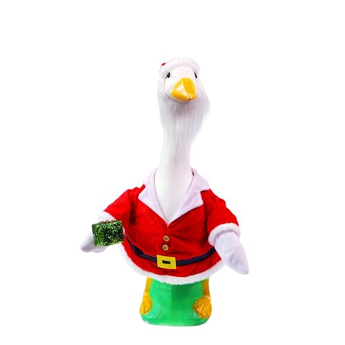 Qianderer Weihnachts-Veranda-Gänse-Outfit – Urlaubs-Veranda-Gänse-Kleidung mit Barthut, dekoratives Weihnachtsoutfit für Gartenfigur, Rasen, Terrasse, Event-Organizer, Hausbesitzer (rot, Set) von Qianderer