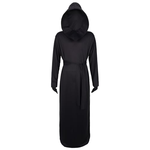 Sensenmann-Kostüm, 3-teiliges Set, Sensenmann-Robe, Handschuhe und Gürtel, Fasching, Halloween-Kostüme für Damen und Herren (Schwarz, Einheitsgröße) von Qianderer