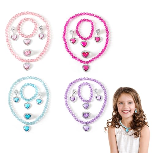 4-teiliges Mädchen-Schmuck-Set, Kinder-Schmuck-Sets für Mädchen, Prinzessinnen-Kinderschmuck, Kostümschmuck für Mädchen, Kinder-Schmuck, Spielschmuck für kleine Mädchen für Partygeschenke, Kostüme, von Qianeffort