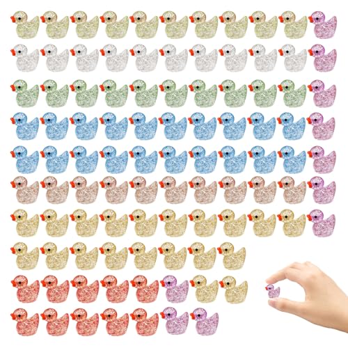 Mini-Enten, 100 Stück, Glitzer-Harz, kleine Enten zum Verstecken, Mini-Enten, kleine Enten, 100 Stück, für Zuhause, Garten, Puppenzimmer, Landschaftsdekoration, DIY (6 Farben) von Qianeffort