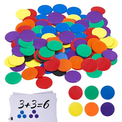 Zähler für Mathematik, 200 farbige Zähler, Kunststoff-Zähler, Bingo-Chips, 6 Farben, Kunststoff-Münzen, doppelseitige Zähler für Kinder, Mathematik-Lernressourcen, Party-Spiele, Spielsteine von Qianeffort