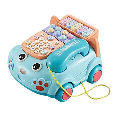 Qianly Baby Telefon Spielzeug, Früherziehung, Telefon Ziehspielzeug, Telefon Spielzeug mit Licht für Kleinkinder, Kinder, Kleinkinder, Babys, Blau von Qianly
