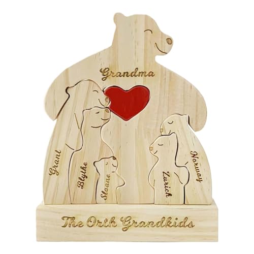 Qianly Bärenfamilie Holzpuzzle Skulptur Einzigartige Tierfigur Muttertagsgeschenk von Qianly
