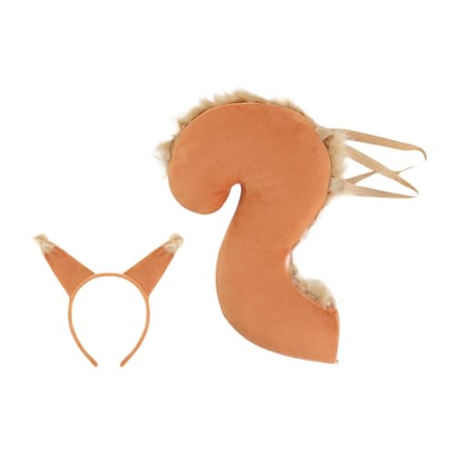 Qianly Eichhörnchenohren und Schwanz-Set. Eichhörnchenohren-Haarreifen für Halloween, Orange von Qianly