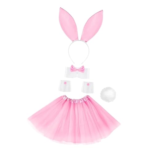 Qianly Häschen-Kostüm-Set, Manschetten, Kopfbedeckung, Haarband für Festivals mit Tiermotiven, Rosa von Qianly