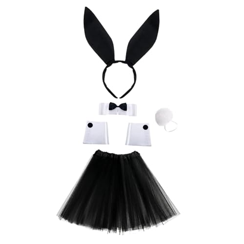 Qianly Häschen-Kostüm-Set, Manschetten, Kopfbedeckung, Haarband für Festivals mit Tiermotiven, Schwarz von Qianly