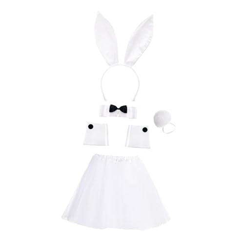 Qianly Häschen-Kostüm-Set, Manschetten, Kopfbedeckung, Haarband für Festivals mit Tiermotiven, Weiß Qianly Häschen-Kostüm-Set, Manschetten, Kopfbedeckung, Haarband für Festivals mit Tiermotiven, Weiß von Qianly
