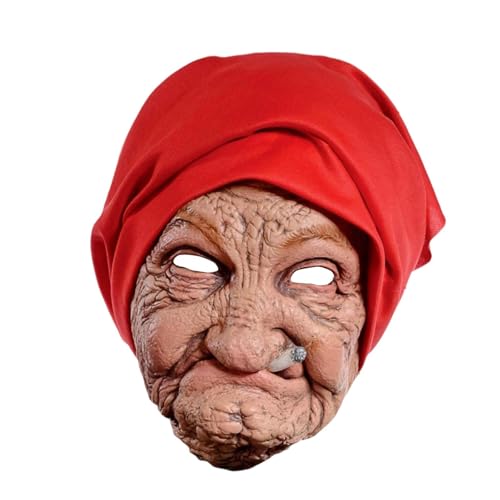 Qianly Halloween Maske Alte Frau Kopf Maske Kostüm Zubehör Rolle Spielen Erwachsene Cosplay Prop von Qianly