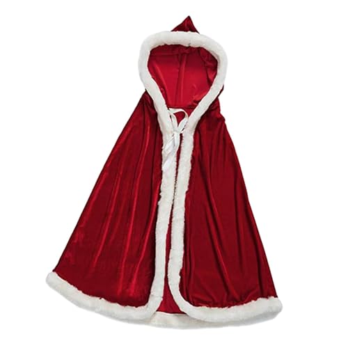 Qianly Halloween-Weihnachtskostüm-Umhang, Samt-Umhang mit Kapuze, weiche Schnürung, Elegante Weihnachtsmann-Umhang-Robe für Verkleidung, Maskerade, 120cm von Qianly