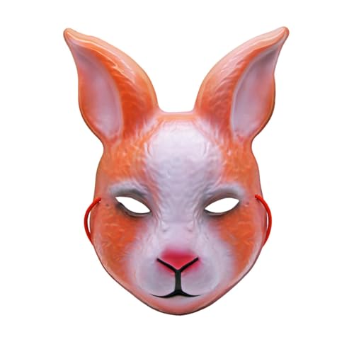 Qianly Hasenmaske Tierkopfschmuck Maske, Halbgesichtsmaske, Hasenkopfmaske für Festival, Halloween, Braun weiß von Qianly