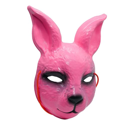 Qianly Hasenmaske Tierkopfschmuck Maske, Halbgesichtsmaske, Hasenkopfmaske für Festival, Halloween, ROSA von Qianly