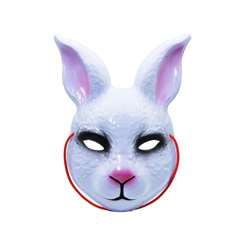 Qianly Hasenmaske Tierkopfschmuck Maske, Halbgesichtsmaske, Hasenkopfmaske für Festival, Halloween, Weiß von Qianly