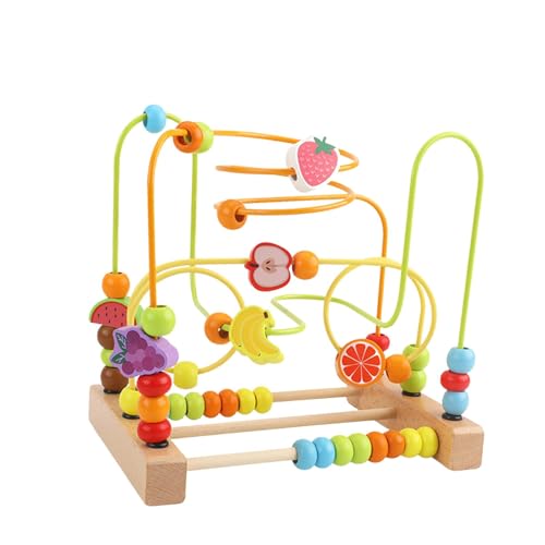 Qianly Holz Bead Maze Spielzeug Bunte Achterbahn Hand Auge Koordination Perlen Roller Spielzeug Entwicklung, Frucht B von Qianly