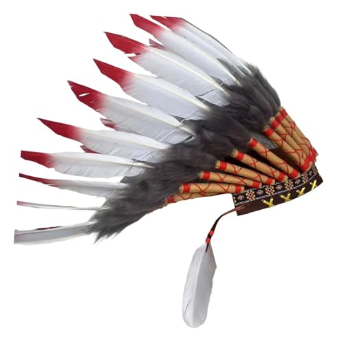 Qianly Indianer-Kopfschmuck für Häuptlinge, Hut, Kopfschmuck für Maskerade, Rot-Weiss Qianly Indianer-Kopfschmuck für Häuptlinge, Hut, Kopfschmuck für Maskerade, Rot-Weiss von Qianly