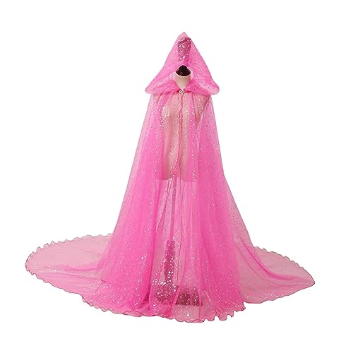 Qianly Kapuzenumhang für Damen, Brautumhang mit Langer Schleppe, Weicher, Glänzender, Langer Halloween Kostüm Tüllumhang, Netzumhang für Partys, Cosplay, Mas, ROSA von Qianly