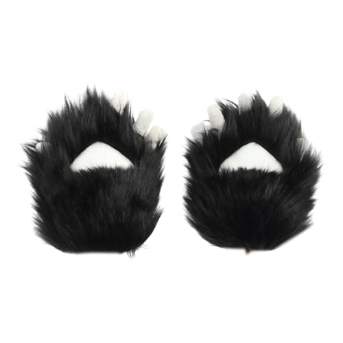 Qianly Katzenpfotenhandschuhe, Tierkrallen, Halloween-Kostüm für Rollenspiele, Party, Maskerade, Schwarz-Weiss von Qianly