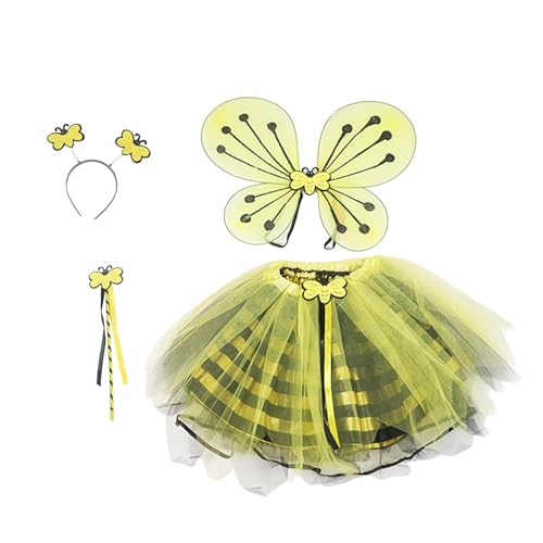 Qianly Kinder-Schmetterlingskostüm für Kinder, Mädchen, Tutu, Feenstock, Schmetterlingsflügel-Stirnband, Vierblättriger Schmetterling von Qianly