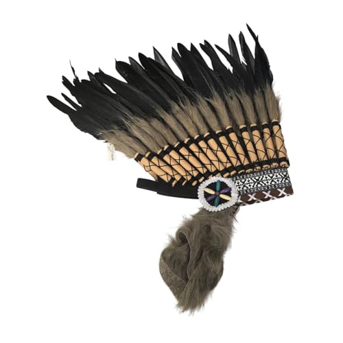 Qianly Künstliche Federkopfschmuck Amerikaner Chief Indian Native Hut für Party -Cosplay, Braun Schwarz von Qianly