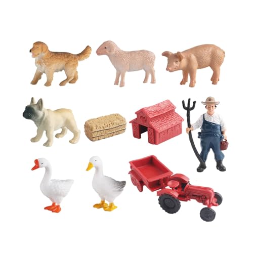 Qianly Mini-Scheunen-Bauernhof-Spielzeug-Spielset, Lernspielzeug für Kinder, Bauernhof-Tiere-Figuren-Set für Jungen und Mädchen im Alter von 3–12 Jahren, 10 Stück von Qianly
