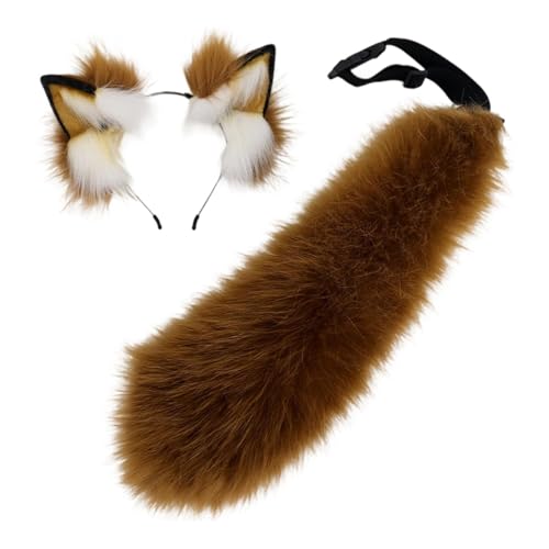 Qianly Ohren- und Schwanz-Set, Geschenk, Cosplay-Kostüm für Ostern, Rollenspiele, Bühnenshows, Braun Weiß von Qianly