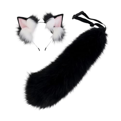 Qianly Ohren- und Schwanz-Set, Geschenk, Cosplay-Kostüm für Ostern, Rollenspiele, Bühnenshows, Schwarz-Weiss von Qianly