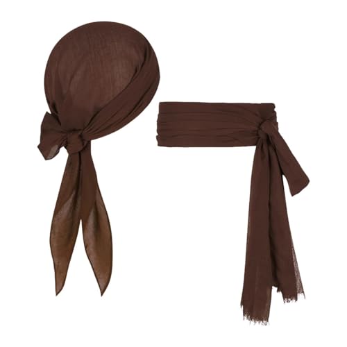 Qianly Piraten Kostüm Set, Piraten Turban Schärpe, Cosplay Kostüm Requisiten für Herren, Braun von Qianly