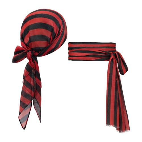 Qianly Piraten Kostüm Set, Piraten Turban Schärpe, Cosplay Kostüm Requisiten für Herren, Schwarz Rot von Qianly