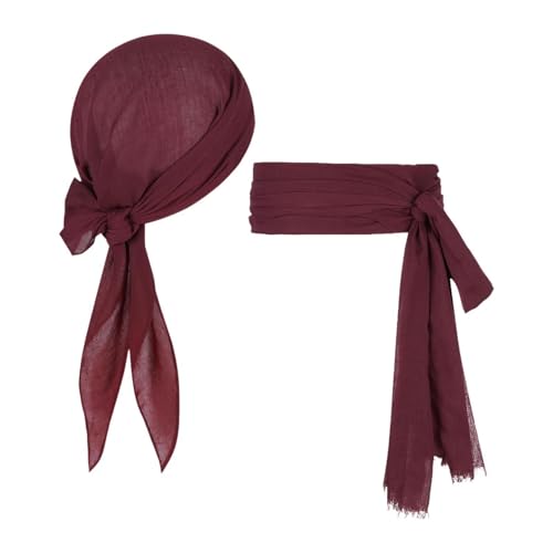 Qianly Piraten Kostüm Set, Piraten Turban Schärpe, Cosplay Kostüm Requisiten für Herren, Tiefrot von Qianly