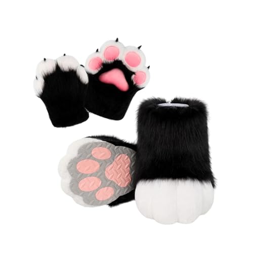 Qianly Tierpfoten Fellanzugstiefel für Festliche Veranstaltungen Und Auftritte, Schwarz Qianly Tierpfoten Fellanzugstiefel für Festliche Veranstaltungen Und Auftritte, Schwarz von Qianly
