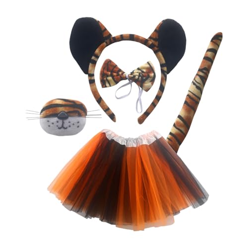 Qianly Tiger-Kostüm-Set, Ohr-Stirnband, Haarreifen, Cosplay für Performance, Party, Gastgeschenke, Festival, schwarzes Ohr mit Kleid von Qianly