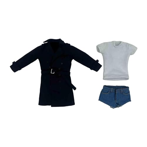 Qianly Windjacke + T-Shirt + Jeansshorts Puppenkleidung für 12" weiblichen Figurenkörper, Schwarz von Qianly