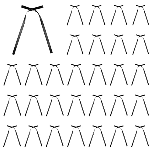 Qianyu 30 Stück Cupcake-Topper mit Schleife Geburtstagsschleifen Bänder 13 x 6 cm hohe Füße, Becher Ballon Wandparty Kuchendekorationen für Hochzeit Brautparty Babyparty Junggesellinnenabsch(Schwarz) von Qianyu