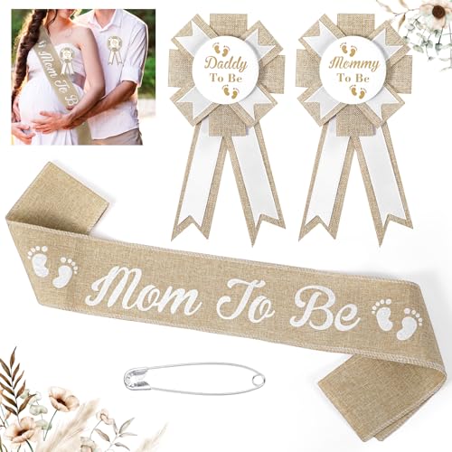 Qianyu Mom to Be Schärpe Neutrale Schärpe aus Sackleinen für Werdende Mütter Babyparty-Dekoration Korsage für Daddy to Be Rustikale Boho-Party-Dekoration für Schwangere Mütter Geschenk-Requisiten Qianyu Mom to Be Schärpe Neutrale Schärpe aus Sackleinen für Werdende Mütter Babyparty-Dekoration Korsage für Daddy to Be Rustikale Boho-Party-Dekoration für Schwangere Mütter Geschenk-Requisiten von Qianyu