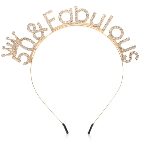 Qianyu Stirnbänder 50. Geburtstag Haarreif Frauen Kopfschmuck Glitzerndes Happy Birthday Tiara Strass Haarband Fabelhaftes Stirnband Dekoration Goldene Haarreifen für Süße Party Halloween Weihnachts von Qianyu