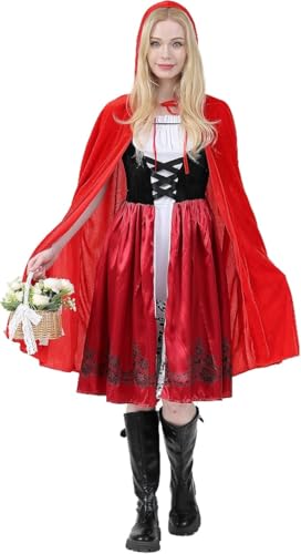 QiaoPkeb Damen Erwachsene Rotkäppchen Kostüm Rotkäppchen umhang Halloween Faschings Festlich Partykleid Cosplay Performance (L) von QiaoPkeb