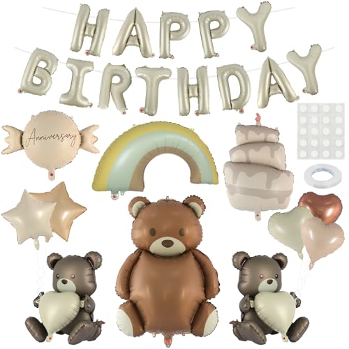 12 Stück Folienballon Geburtstag, Grosse Bär Helium Luftballons Geburtstag mit "HAPPY BIRTHDAY" Ballon, Helium Ballons, Geburtstagsballon für Jungen Mädchen Geburtstagsdeko von Qichan