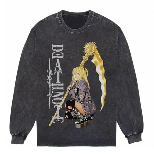 Qigmhua Light Yagami/l/Misa Amane Sweatshirt Anime Cosplay Hoodies Langarm Schwarz Rundhals Pullover Vintage Wash Styles Herren Damen von Qigmhua