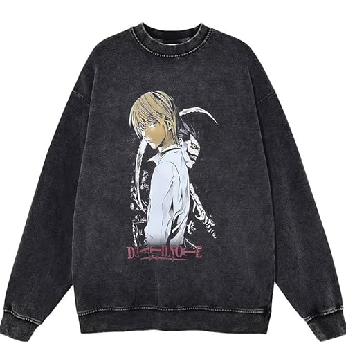 Qigmhua Light Yagami/l/Misa Amane Sweatshirt Anime Cosplay Hoodies Langarm Schwarz Rundhals Pullover Vintage Wash Styles Herren Damen Qigmhua Light Yagami/l/Misa Amane Sweatshirt Anime Cosplay Hoodies Langarm Schwarz Rundhals Pullover Vintage Wash Styles Herren Damen von Qigmhua
