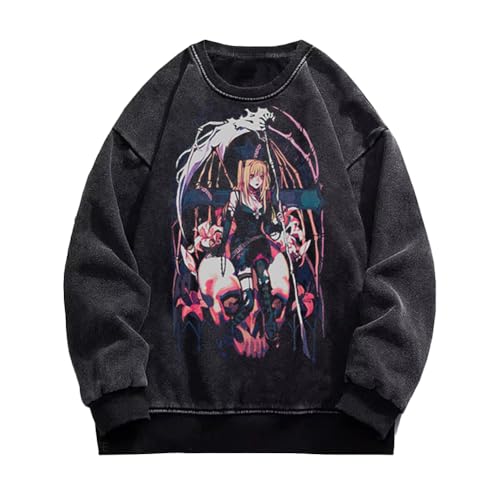 Qigmhua Light Yagami/l/Misa Amane Sweatshirt Anime Cosplay Hoodies Langarm Schwarz Rundhals Pullover Vintage Wash Styles Herren Damen von Qigmhua