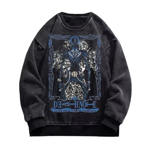 Qigmhua Light Yagami/l/Misa Amane Sweatshirt Anime Cosplay Hoodies Langarm Schwarz Rundhals Pullover Vintage Wash Styles Herren Damen von Qigmhua