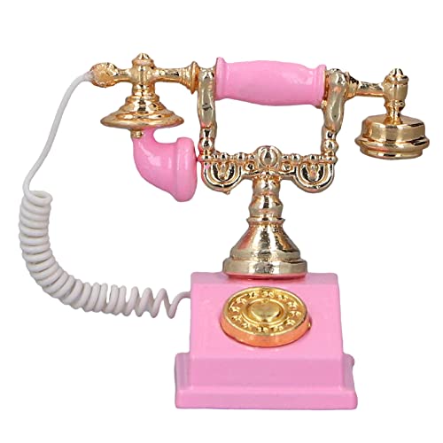 Qiilu 1/12 Miniatur Viktorianisches Telefon Puppenhaus Dekorationszubehör Modellzubehör für Puppenhaus Mini Musikzimmer Puppenhauszubehör, Modellzubehör für Puppenhaus Mini (PINK) von Qiilu