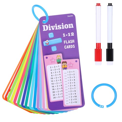 1÷1 Lernkarten, 15 Stück Division (Math.) Karteikarte und 2 Trocken Abwischbaren Markern, löschbar und wiederverwendbar Geeignet für die Schule, den Unterricht zu Hause (Aufbewahrungsring enthalten) von Qiimenguer