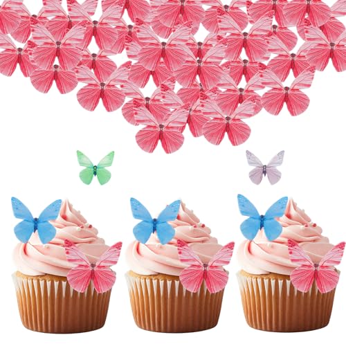 40 Stück Cupcake Deko, Tortendeko Taufe, Daisy Flower Decorations for Wedding Cakes, Easter Cakes, Birthday Cakes, Cupcakes, etc， Edible,(Schmetterlinge Deko) von Qiimenguer