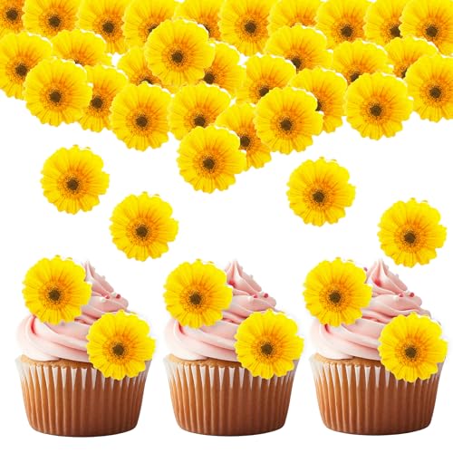 40 Stück Cupcake Deko, Tortendeko Taufe, Daisy Flower Decorations for Wedding Cakes, Easter Cakes, Birthday Cakes, Cupcakes, etc， Edible,Tortendekoration (Gelbes Gänseblümchen) von Qiimenguer