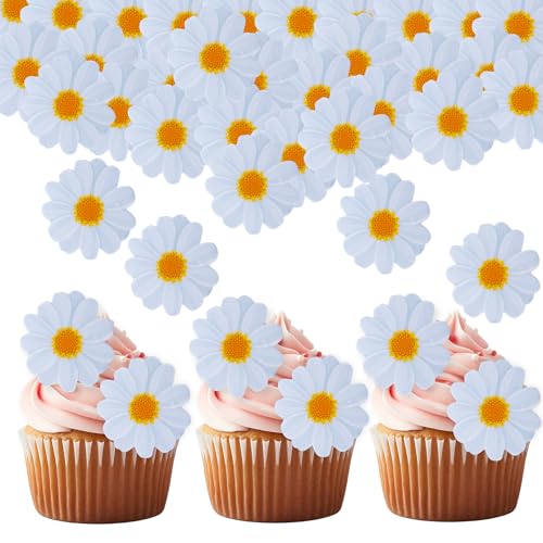 40 Stück Cupcake Deko, Tortendeko Taufe, Daisy Flower Decorations for Wedding Cakes, Easter Cakes, Birthday Cakes, Cupcakes, etc， Edible,Tortendekoration (Weißes Gänseblümchen) von Qiimenguer