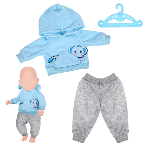 Baby Puppen Puppenkleidung ，Puppenzubehör Kompatibel Mit 35-43 cm New Born Baby Puppen，EnthäLt EIN Blaues Lange äRmel, Eine Graue Hose Und Zwei Blaue KleiderbüGel (Puppen Nicht Enthalten)(Blau) von Qiimenguer