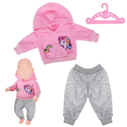 Baby Puppen Puppenkleidung ，Puppenzubehör Kompatibel Mit 35-43 cm New Born Baby Puppen，EnthäLt EIN Rosa Lange äRmel, Eine Graue Hose Und Zwei Rosa KleiderbüGel (Puppen Nicht Enthalten) von Qiimenguer