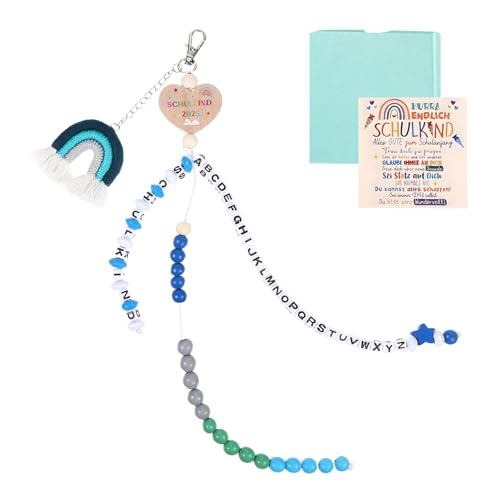 Qiimenguer Schultüte Mädchen，Einschulung Rechenkette 1. Klasse mit Grußkarte Geschenkbox Schulkind 2025 Jungen und Mädchen, die Eingeschult Werden Müssen（Blau） von Qiimenguer